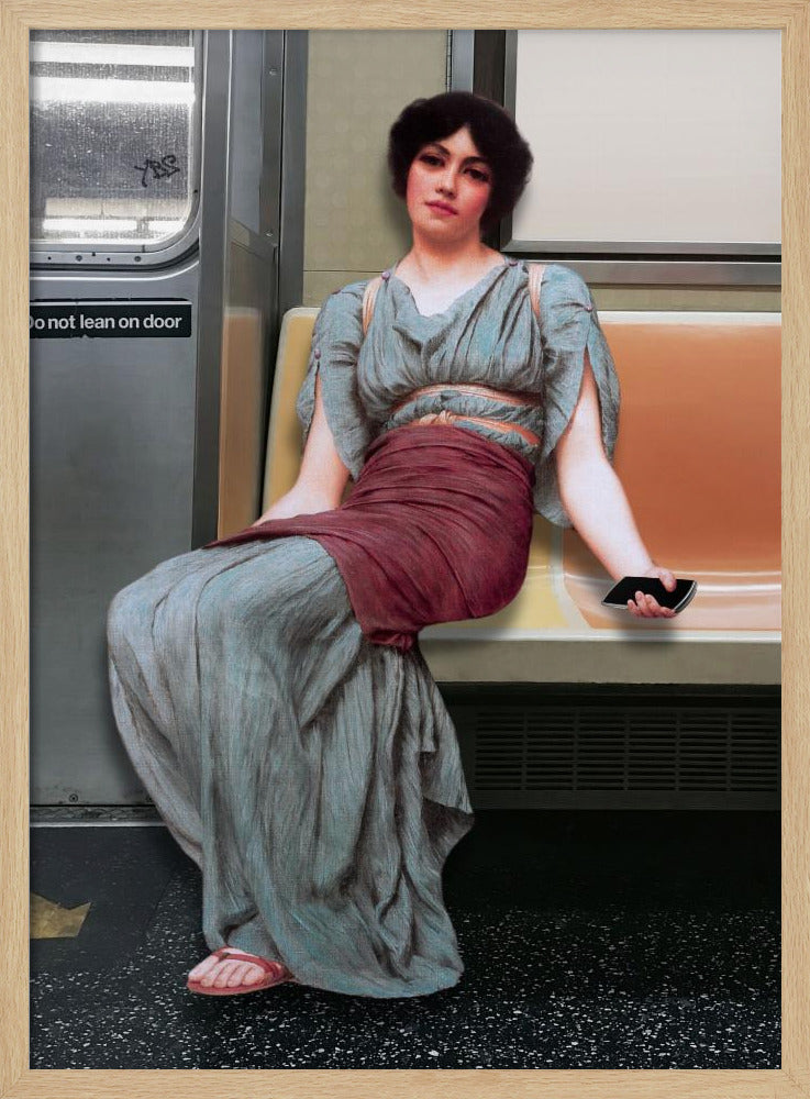 A Woman in Ancient Attire Seated in a Subway | Poster