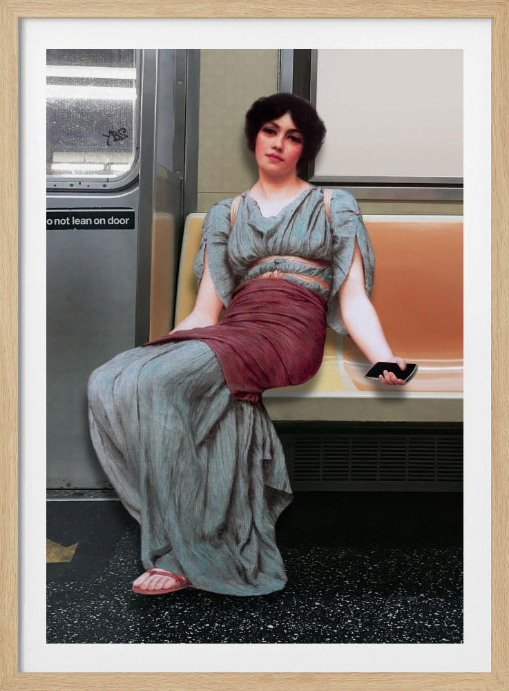 A Woman in Ancient Attire Seated in a Subway | Poster