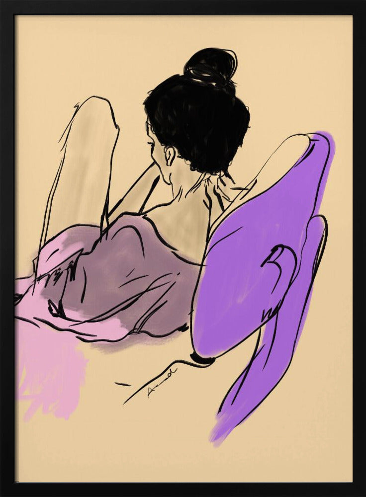 Reclining Woman Draped in Fluid Purple and Pink Tones | Poster