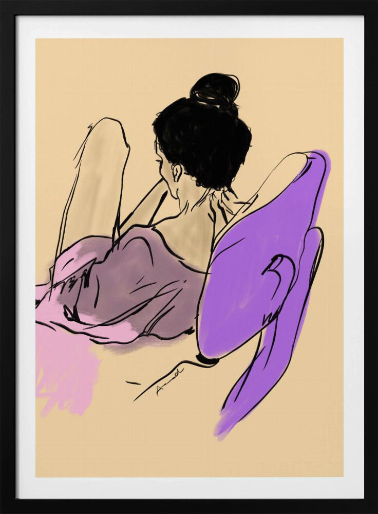 Reclining Woman Draped in Fluid Purple and Pink Tones | Poster