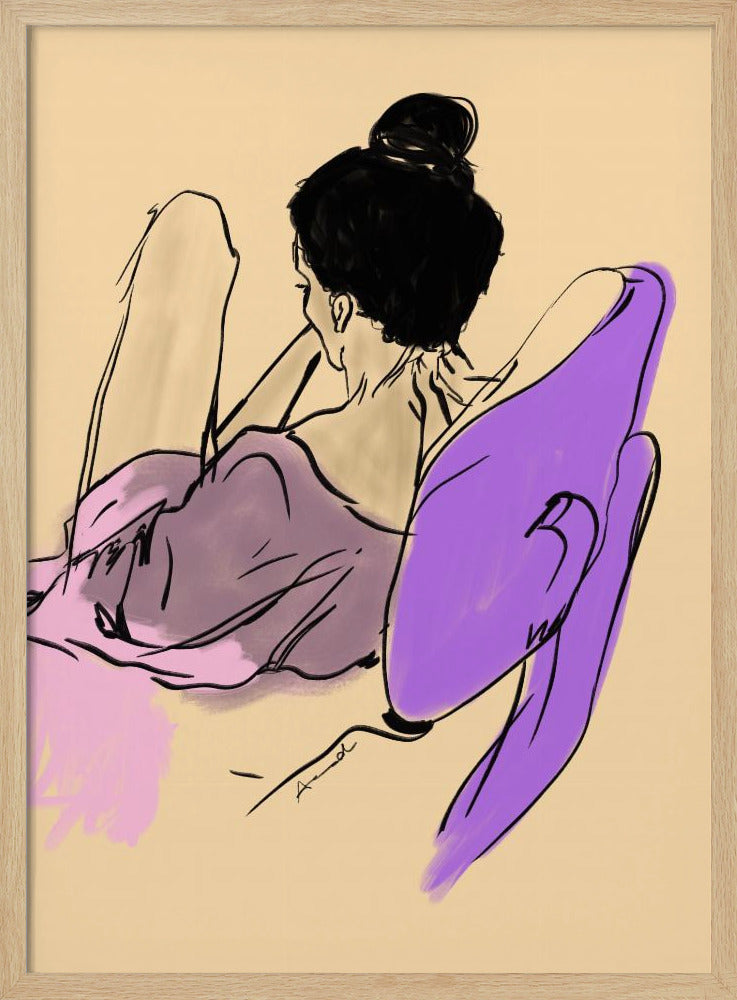 Reclining Woman Draped in Fluid Purple and Pink Tones | Poster