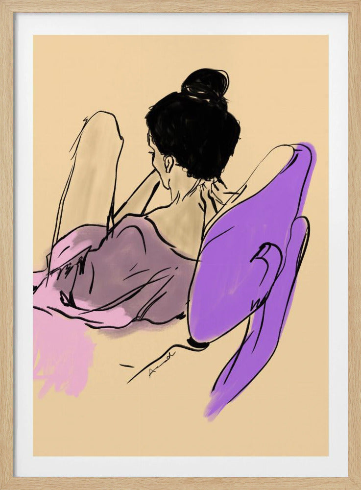Reclining Woman Draped in Fluid Purple and Pink Tones | Poster
