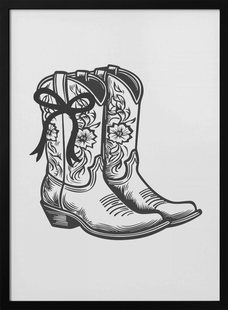 Black Cowgirl Boots with Bow | Poster