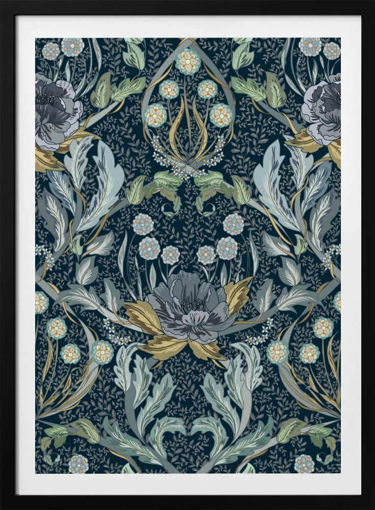 Floral Heritage Morris moonshine blue pattern | Poster
