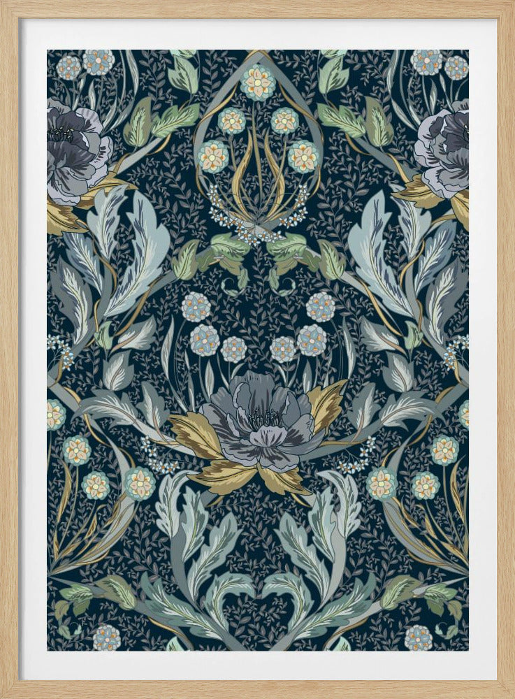 Floral Heritage Morris moonshine blue pattern | Poster