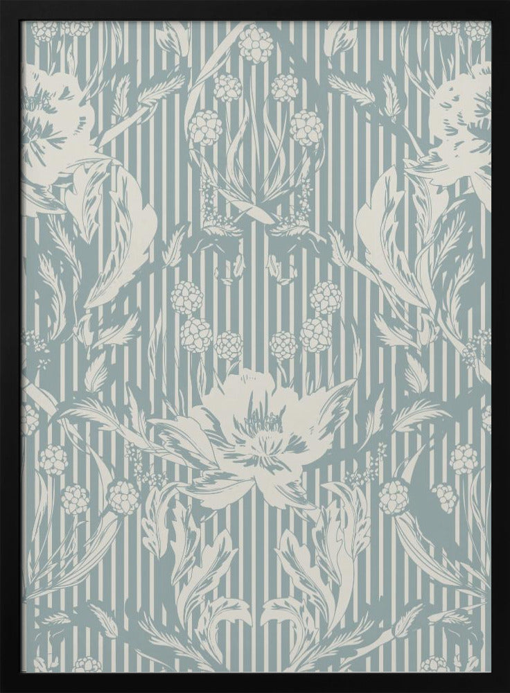 Floral Heritage Morris monochrome stripes chalky blue pattern | Poster
