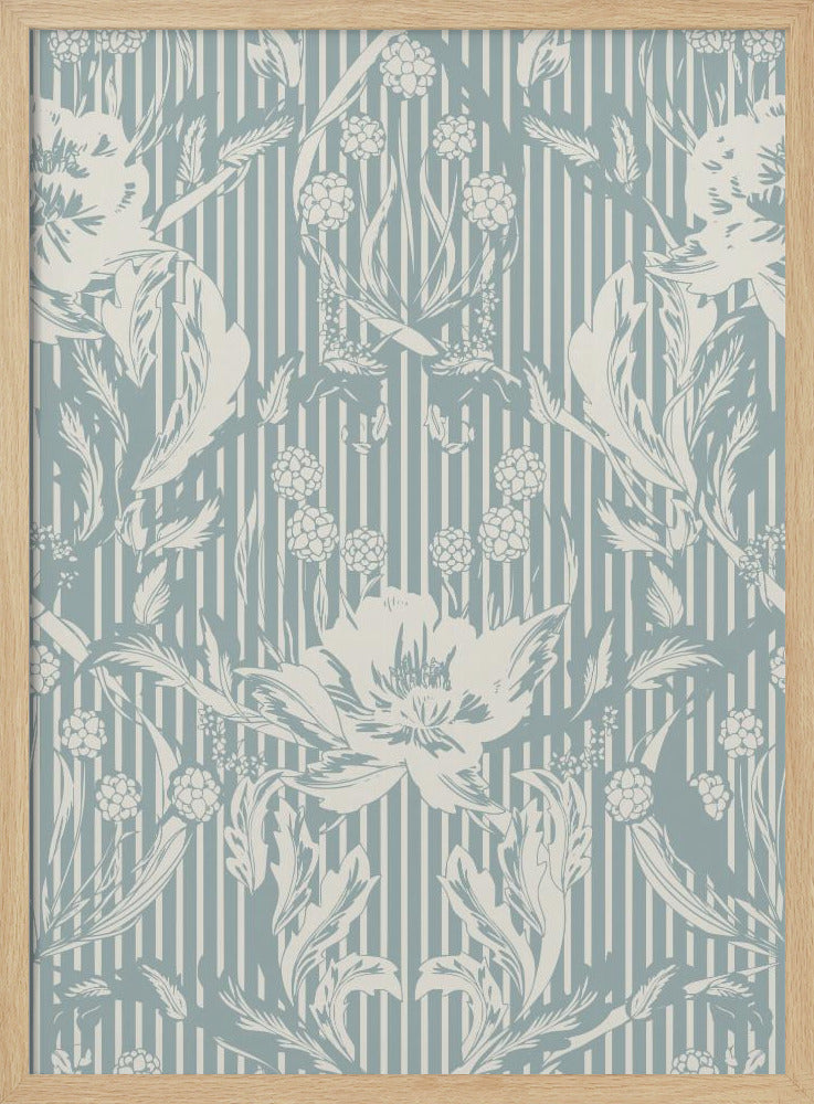 Floral Heritage Morris monochrome stripes chalky blue pattern | Poster