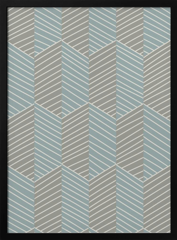 Floral Heritage herringbone grey-blue pattern | Poster