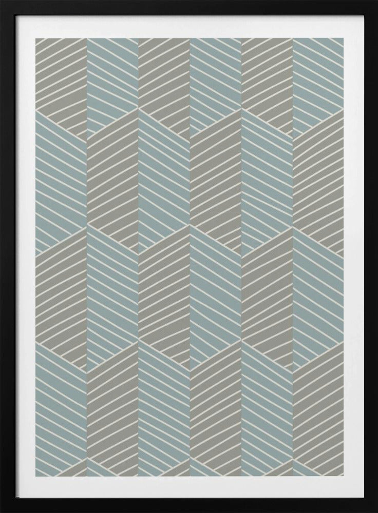 Floral Heritage herringbone grey-blue pattern | Poster