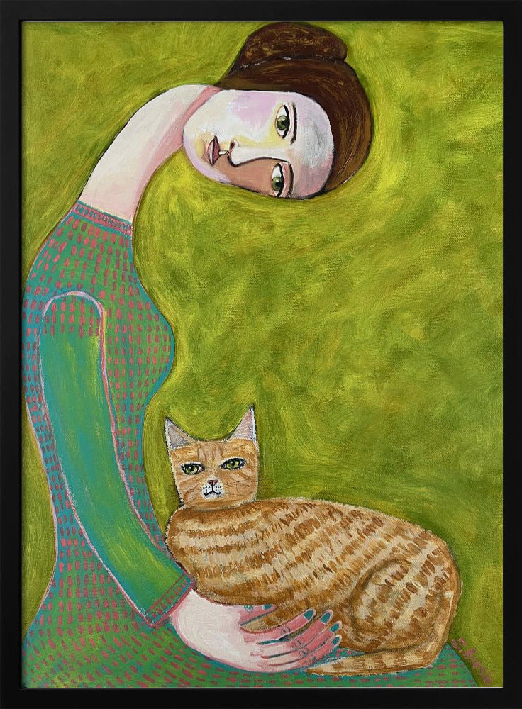 Bent Neck Lady with her so loved ginger cat. | Poster
