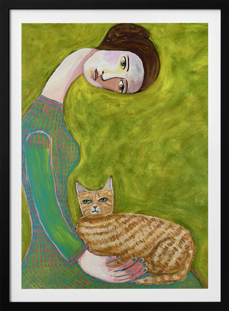 Bent Neck Lady with her so loved ginger cat. | Poster
