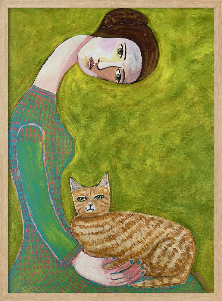 Bent Neck Lady with her so loved ginger cat. | Poster