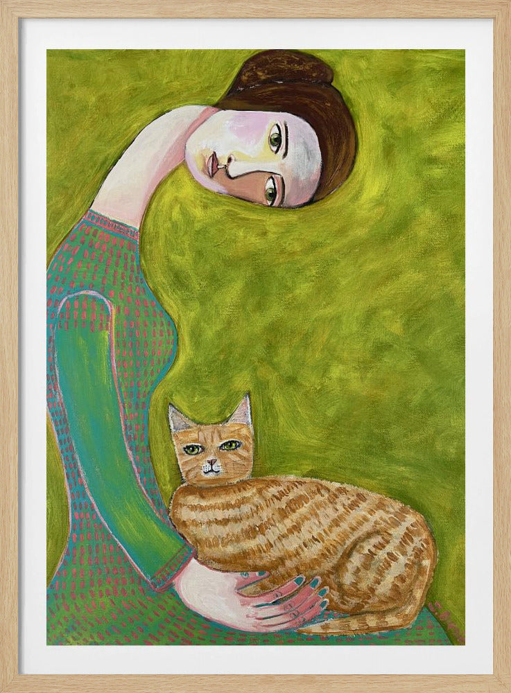 Bent Neck Lady with her so loved ginger cat. | Poster