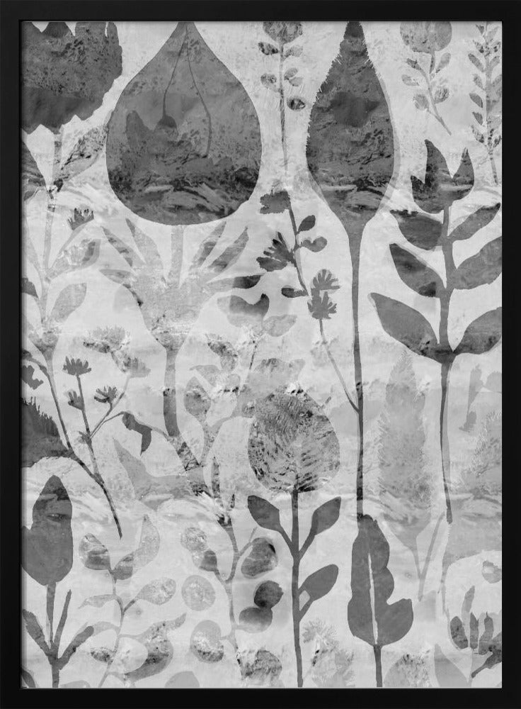 Floral Silhouettes in Grayscale | Poster