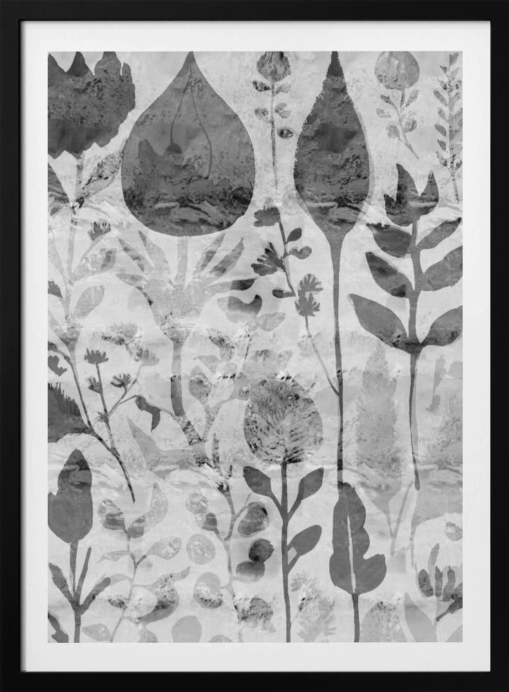 Floral Silhouettes in Grayscale | Poster