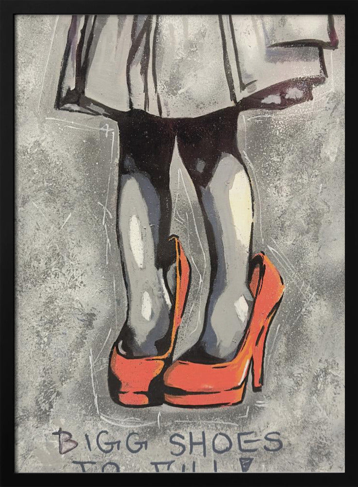 Child Wearing Oversized Red High Heels | Poster