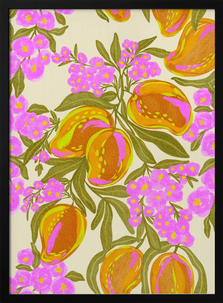 Tropical Theme With Lush Mangoes And Flowers | Poster
