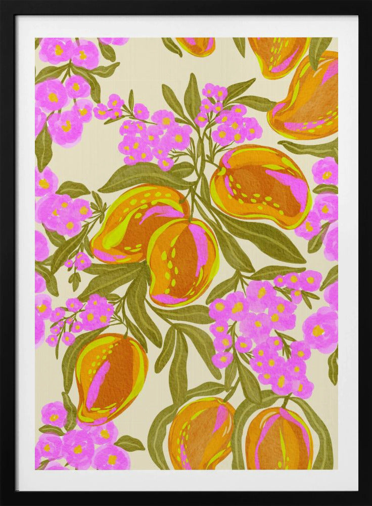 Tropical Theme With Lush Mangoes And Flowers | Poster