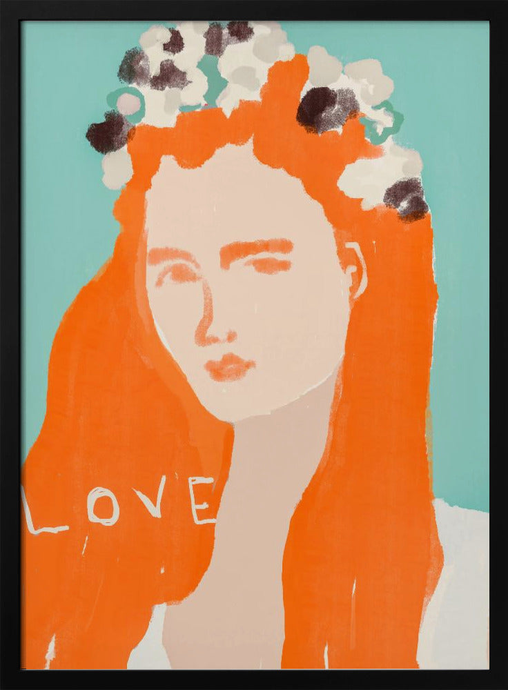 Woman with Orange Hair Adorned with Flowers | Poster