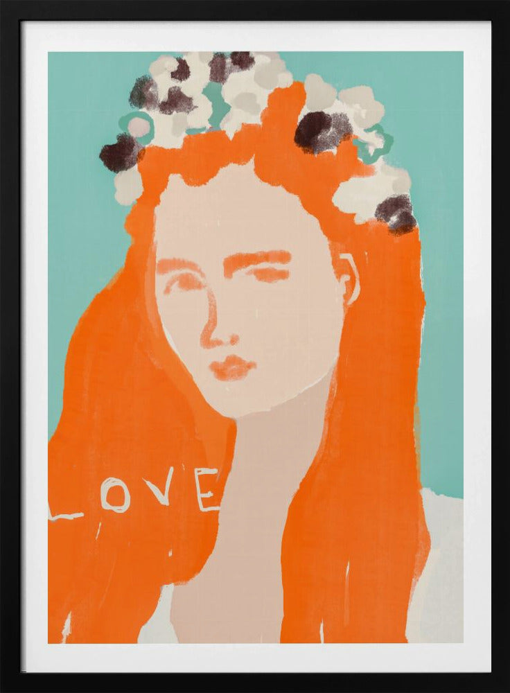 Woman with Orange Hair Adorned with Flowers | Poster