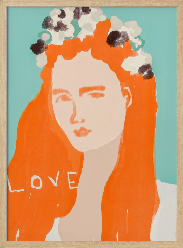 Woman with Orange Hair Adorned with Flowers | Poster