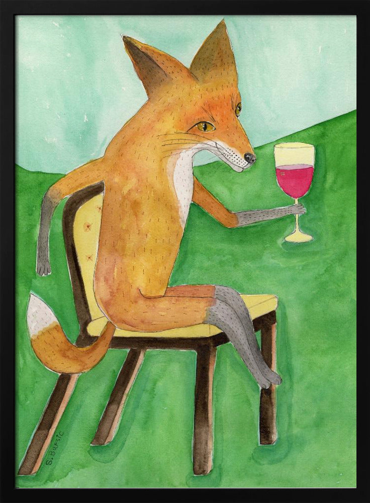 Mr. Fox drinking red wine | Poster