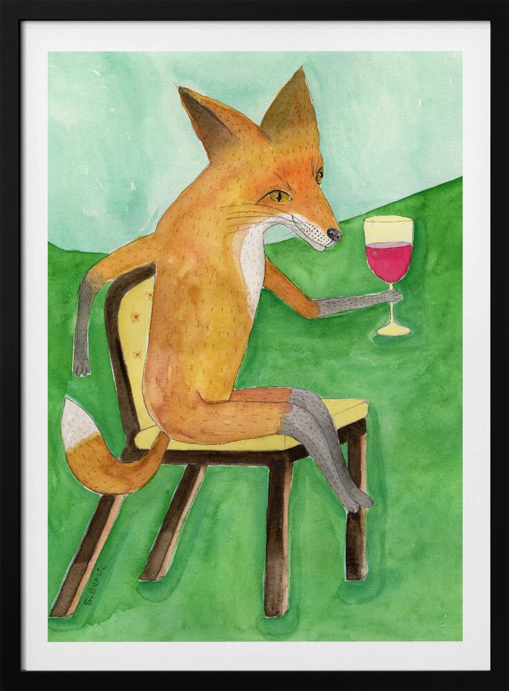 Mr. Fox drinking red wine | Poster