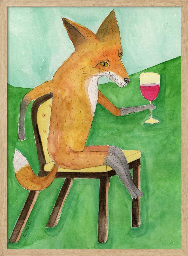Mr. Fox drinking red wine | Poster