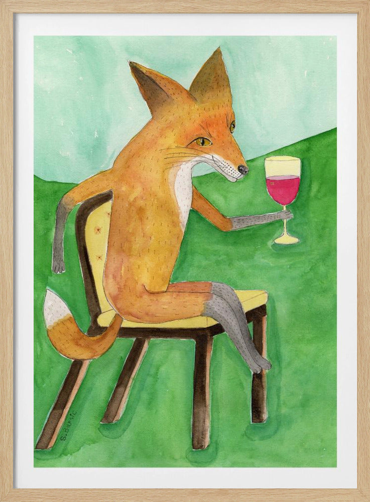 Mr. Fox drinking red wine | Poster