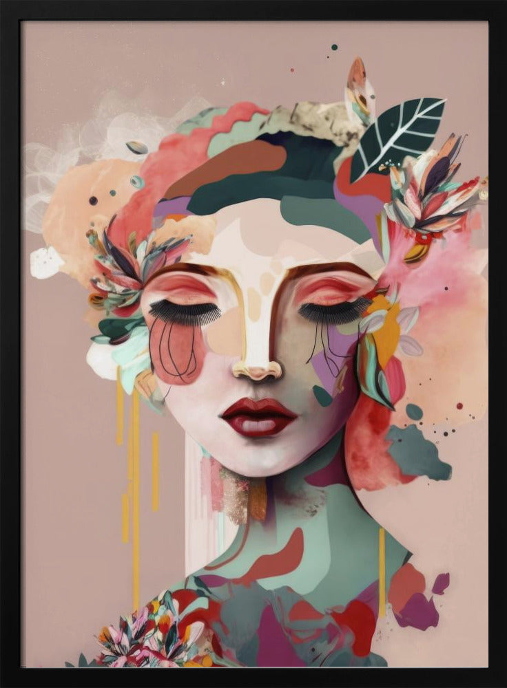 Woman Face Portrait with Floral Elements | Poster