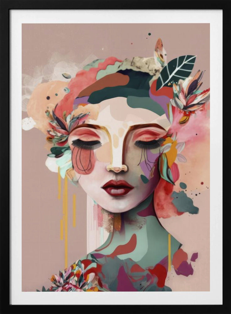 Woman Face Portrait with Floral Elements | Poster