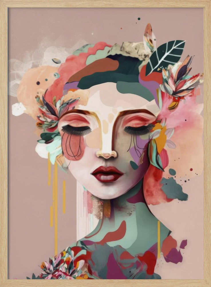 Woman Face Portrait with Floral Elements | Poster