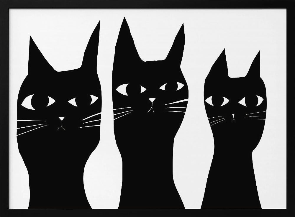 Three black cats peeking cat | Poster