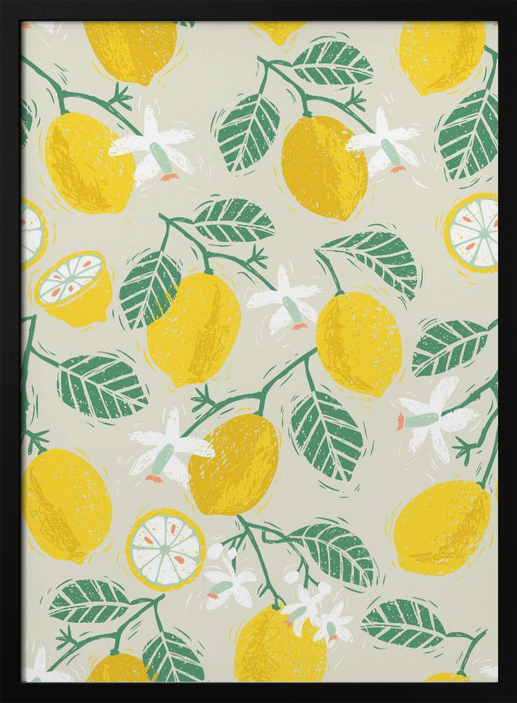 Yellow Lemon and Green Leaves | Poster