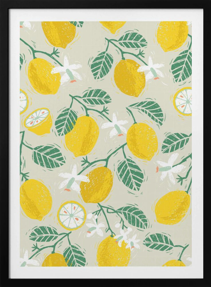 Yellow Lemon and Green Leaves | Poster