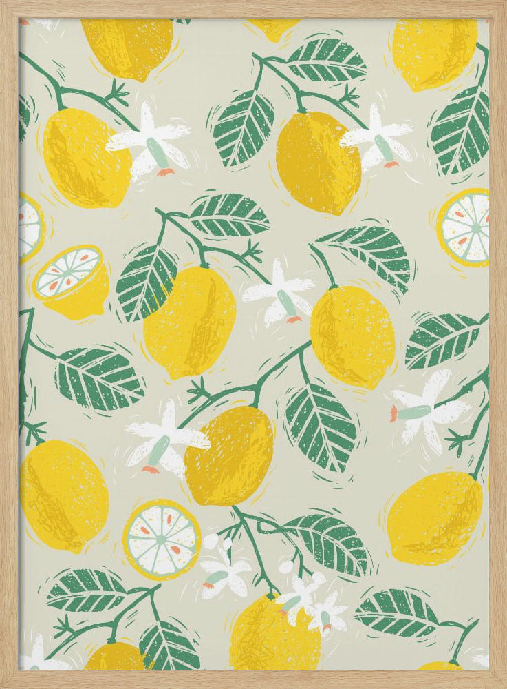 Yellow Lemon and Green Leaves | Poster