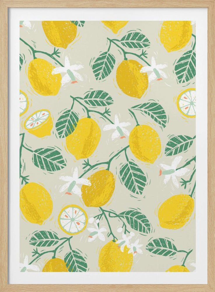 Yellow Lemon and Green Leaves | Poster