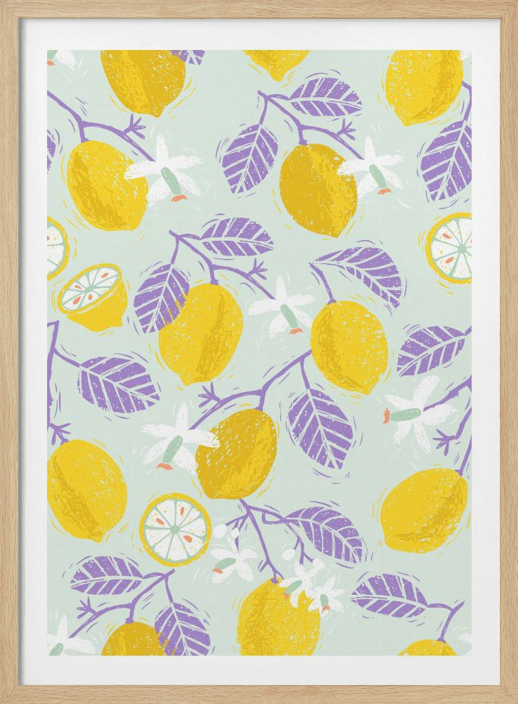 Yellow Lemons with Purple Leaves | Poster