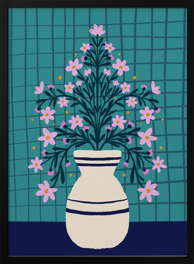 Turquoise Flowers In a Vase | Poster