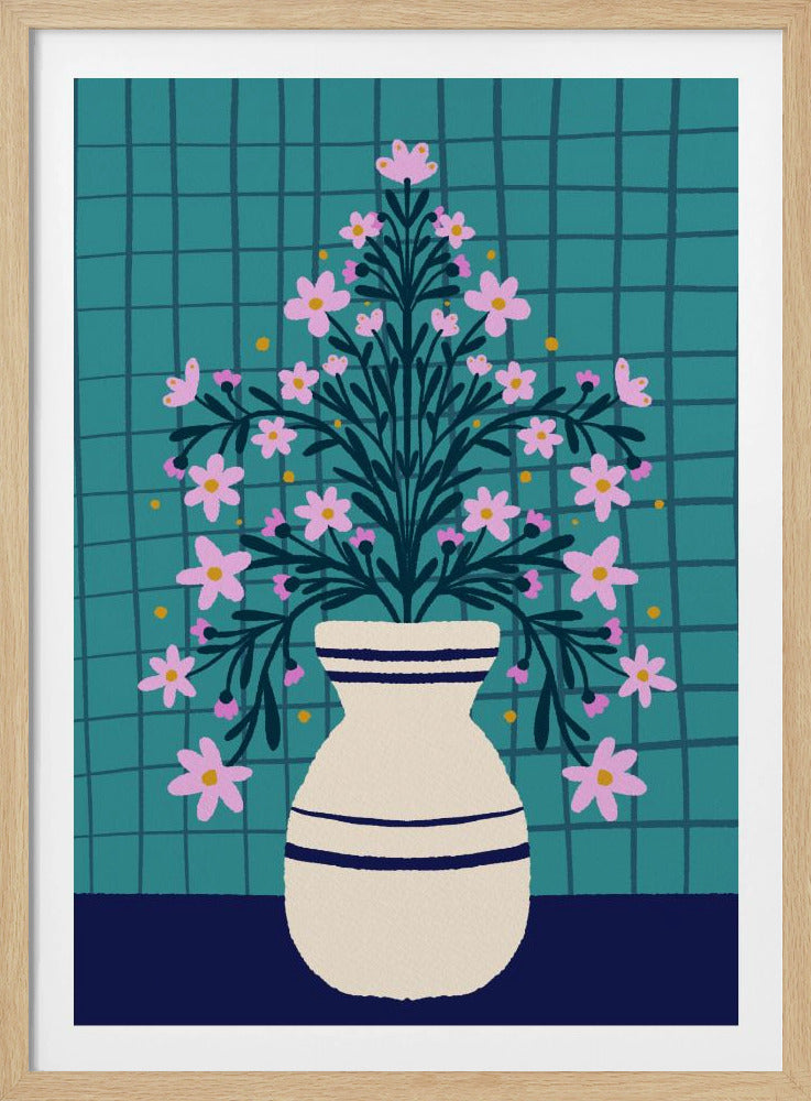 Turquoise Flowers In a Vase | Poster