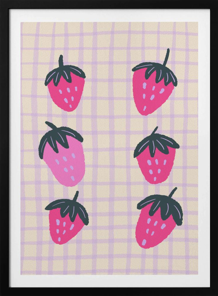Abstract strawberries on a grid pattern | Poster