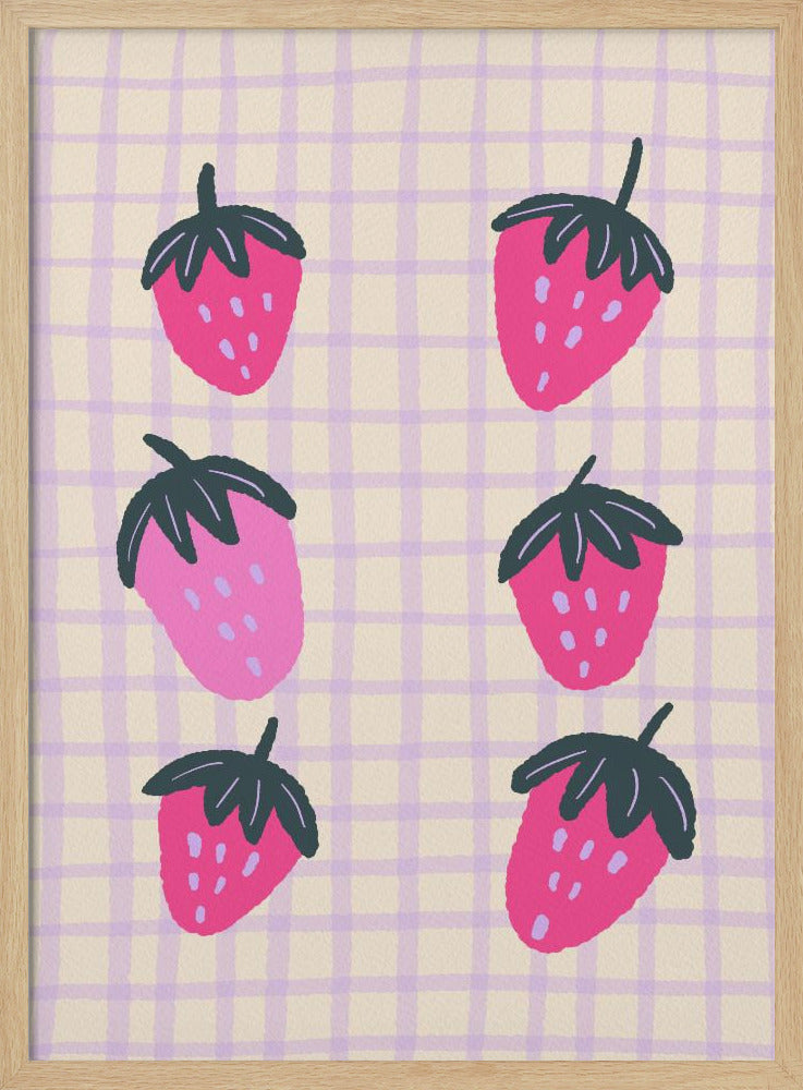 Abstract strawberries on a grid pattern | Poster