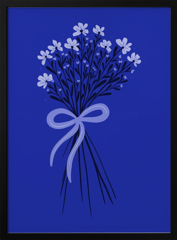 Floral Bouquet With Bow - monochrome blue | Poster