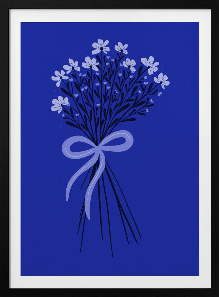 Floral Bouquet With Bow - monochrome blue | Poster
