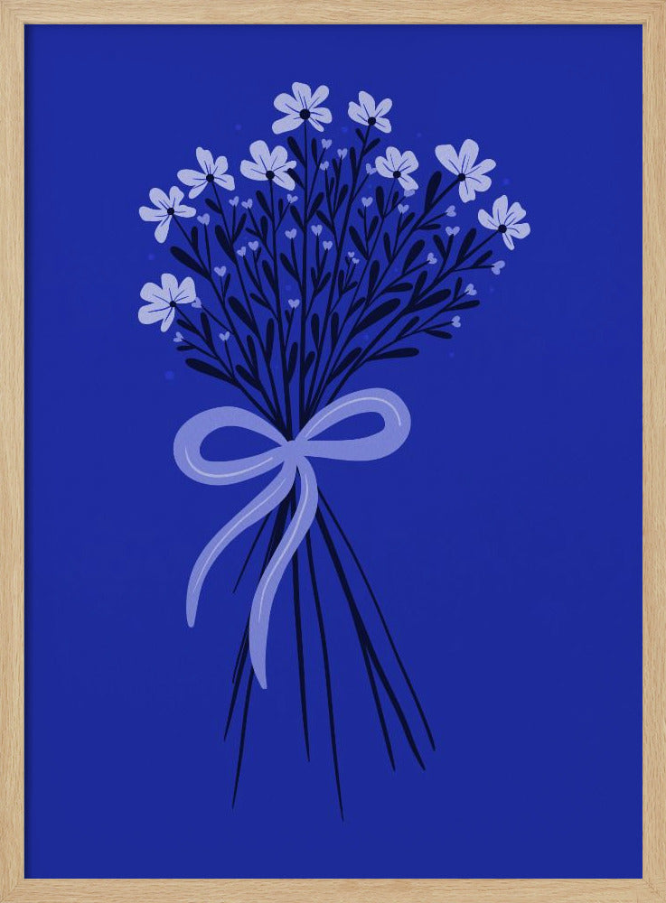 Floral Bouquet With Bow - monochrome blue | Poster