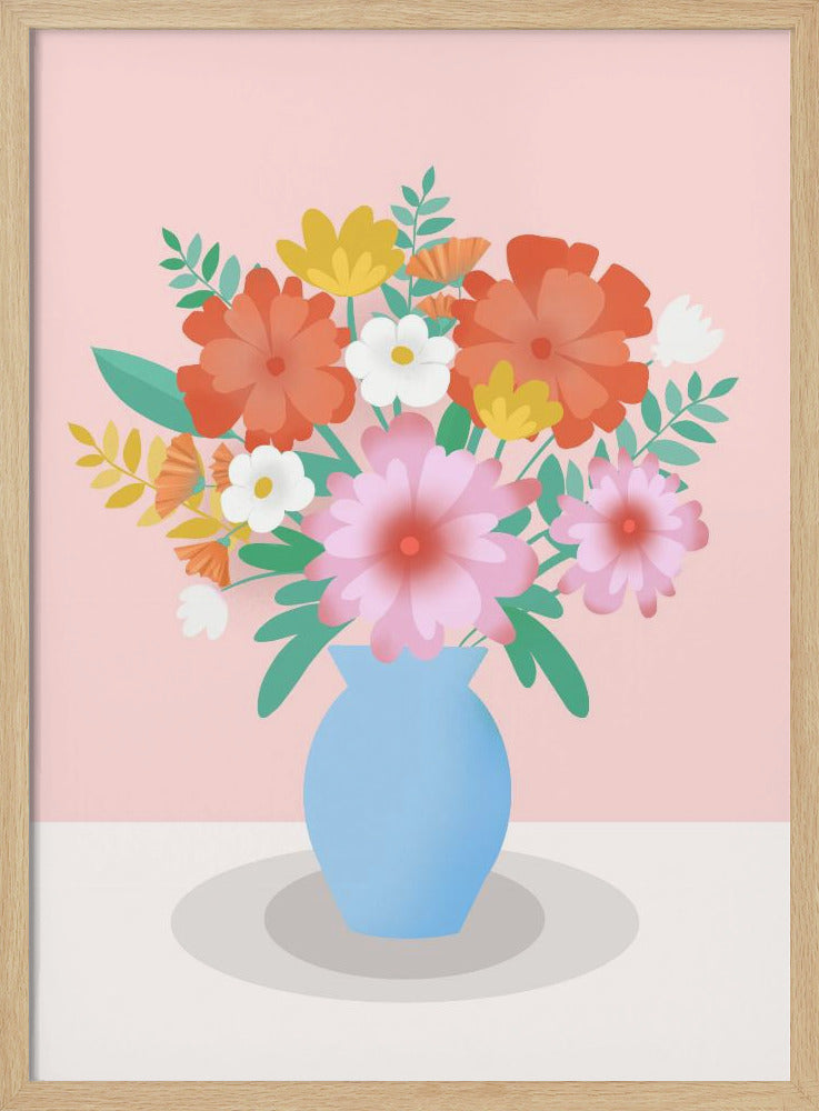Vibrant Bouquet of Flowers in a Blue Vase | Poster