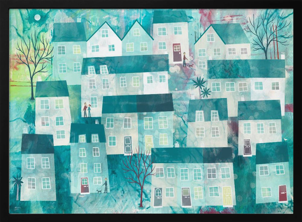 Whimsical Village Scene With Stylized Houses | Poster