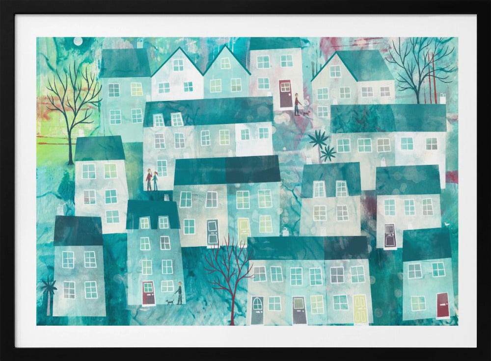 Whimsical Village Scene With Stylized Houses | Poster