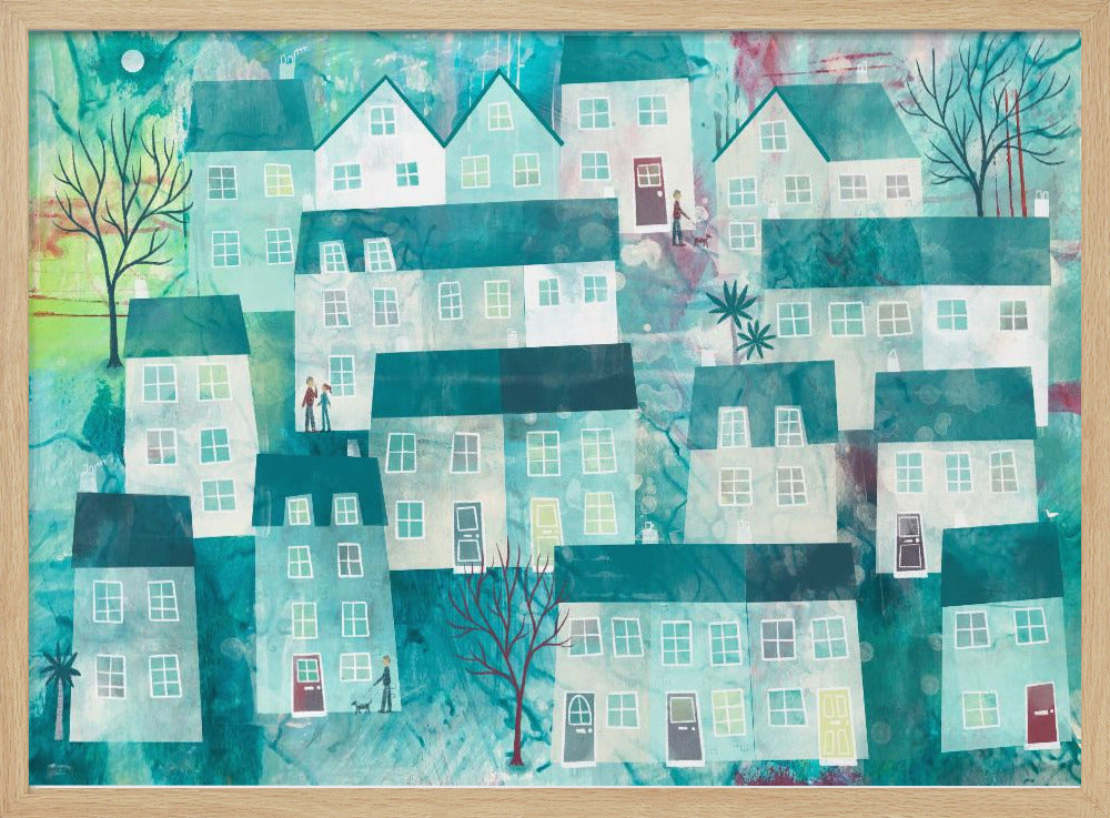 Whimsical Village Scene With Stylized Houses | Poster