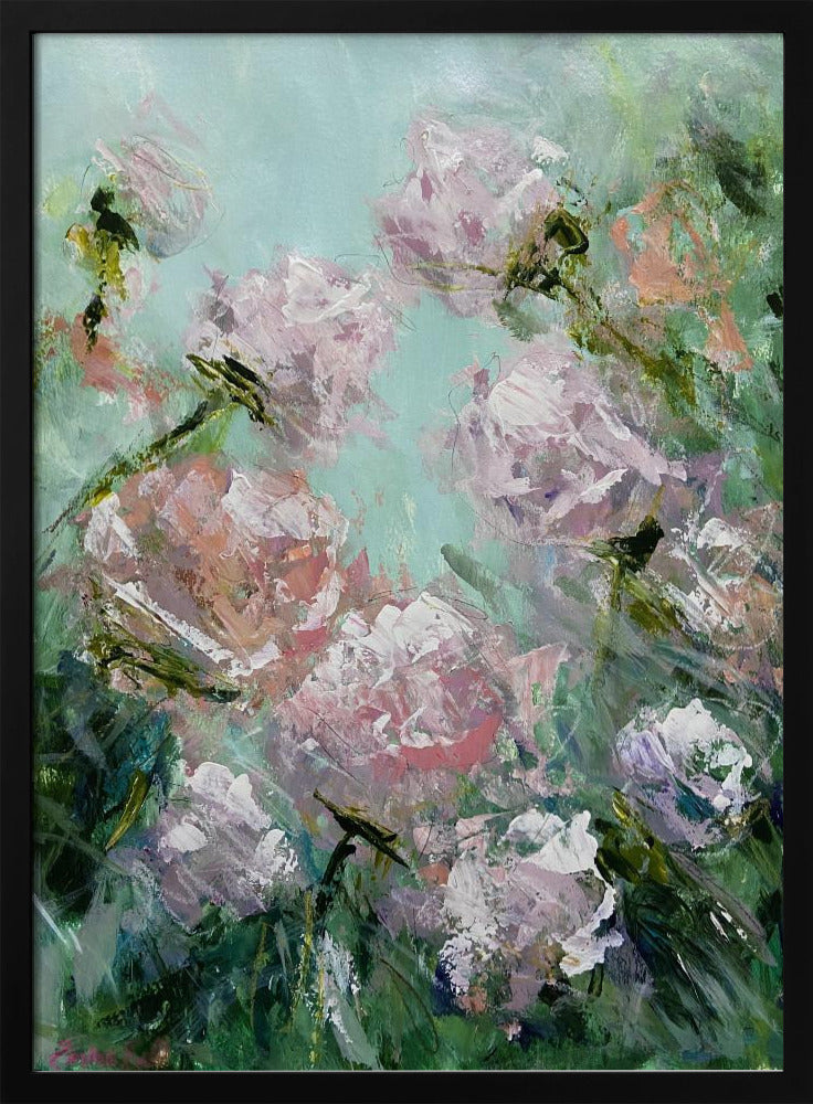 Floral Brushstrokes in Pink and Green | Poster